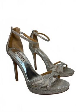 Badgley Mischka Silver Glitter Strappy Platform Stiletto Sandals Size 6